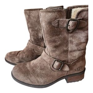 UGG Chaney Mid Calf Suede Moto Women's Brown Boots Size 7.5